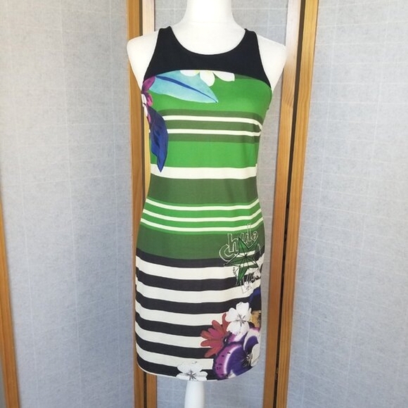 Desigual Mini Dress Striped Floral Tank Embroidered Art to Wear Size Medium - Picture 1 of 11